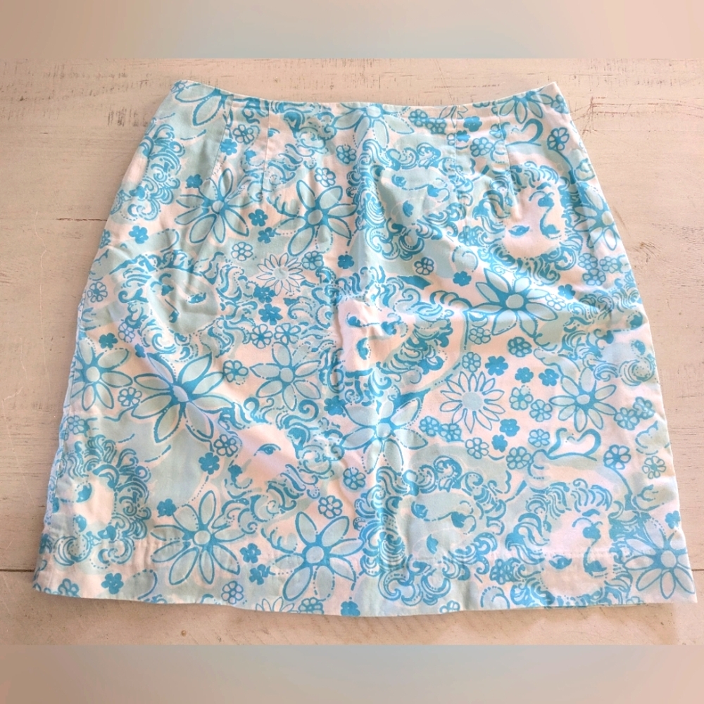 Vintage Lilly Pulitzer Blue Lion Print Short Skirt Sz 6 White Label